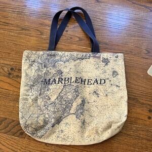 Vintage Jungle Stuff Marblehead nautical map canvas tan blue well made tote bag